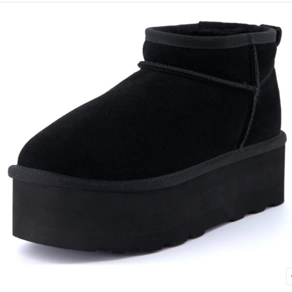 NEW CUSHIONAIRE Suede Hippy Platform Lined Booties in black for women 1025 4m2 - Picture 9 of 10